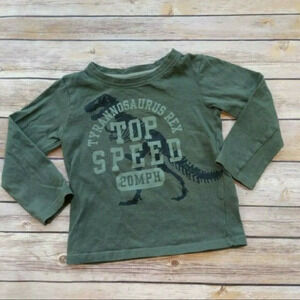 H&M Long-Sleeve Green Dinosaur T-Rex Tee 1½-2Y
